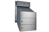 D-041 3er Edelstahl Mauerdurchwurf Briefkasten mit 3 Klingeln und Sprechsieb (Tiefe: 23-38 cm) - LETTERBOX24.de