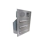 D-041 3er Edelstahl Mauerdurchwurf Briefkasten mit 3 Klingeln und Sprechsieb (Tiefe: 23-38 cm) - LETTERBOX24.de