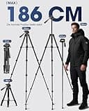 CAMBOFOTO 186cm Kamera Stativ und Einbeinstativ, Professionelles Aluminium Fotostativ für DSLR/Spiegellose Kameras/Handys/Camcorder, mit Handyhalterung/Reisetasche (Schwarz)