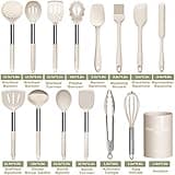 Umite Chef Küchenutensilien-Set, 15-teilig, Silikon, hitzebeständig, antihaftbeschichtet, BPA-frei, Edelstahl-Griff, Pfannenwender, Löffel, Zange, Schneebesen, Kochgeschirr