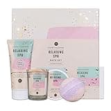 accentra - Geschenkset Frauen RELAXING SPA 5-teilig - Badeset mit Duftkerze, Seife, Handcreme, Körperbutter & Badebombe – Wellness Set für Frauen & Mädchen zum Geburtstag Duft: Tea Rose &Velvet