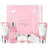 BODY & EARTH Geschenkbox für Frauen-5 tlg. Rose Geschenkset Frauen, Duschgel, Körperbutter, Handcreme, Bodylotion, Geburtstagsgeschenk, Geschenke für Freundin, Valentinstagsgeschenke
