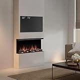 BALDERIA Athena 36" Elektrokamin - Elektrischer Einbaukamin mit Heizung - realistischer 3D-Flammeneffekt, integrierte Knisterfunktion, LED-Beleuchtung, Fernbedienung, Timer, Thermostat - Schwarz