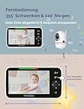 HelloBaby Babyphone mit Kamera, 3500 mAh Akku mit 5 Zoll Bildschirm, 355° Schwenken-120° Neige-Zoomen, Babyfone ohne WLAN, 2 Wege Audio, Temperatur, 8 Schlaflieder, Nachtsicht