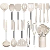 Umite Chef Küchenutensilien-Set, 15-teilig, Silikon, hitzebeständig, antihaftbeschichtet, BPA-frei, Edelstahl-Griff, Pfannenwender, Löffel, Zange, Schneebesen, Kochgeschirr