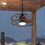 Deckenventilator mit Beleuchtung und Fernbedienung IP65 Wasserdicht Aussen Ventilator Deckenleuchte Leise Dimmbar Ventilator Deckenlampe Retro Käfig Fan mit Licht für Wohnzimmer Schlafzimmer Esszimmer