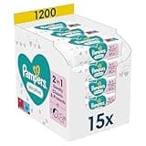 Pampers Sensitive Feuchttücher 15 Packungen mit 80 Stück, 1200 Feuchttücher, ohne Duft, für eine sanfte und weiche Reinigung