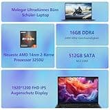 Molegar 16 Zoll Business Student Laptop mit Beleuchteter Tastatur,1920×1200 FHD IPS Display,32GB RAM 512GB SSD,AMD Ryzen3 3250U(Beats N95/N5095),1MP Webcam,WiFi,BT,HDMI,USB,Type-C,Fingerprint,Numpad