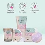 accentra - Geschenkset Frauen RELAXING SPA 5-teilig - Badeset mit Duftkerze, Seife, Handcreme, Körperbutter & Badebombe – Wellness Set für Frauen & Mädchen zum Geburtstag Duft: Tea Rose &Velvet
