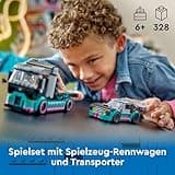 LEGO City Autotransporter mit Rennwagen, LKW-Spielzeug mit Verstellbarer Laderampe und Renn-Auto, Bauset mit 2 Minifiguren, Rennfahrer und LKW-Fahrer, Kinder ab 6 Jahren 60406