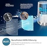 Philips Luftreiniger 600-Serie, energieeffizient mit Smart Sensor, Für Allergiker, HEPA-Filter entfernt 99,97% der Schadstoffe, Deckt bis zu 44 m2 ab, App-Steuerung, Weiß (AC0651/10)
