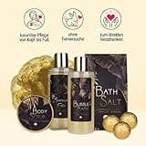 Accentra - Geschenkset Frauen Vanille-Mandelduft - Luxury Beauty Set mit Duschgel, Badesalz, Bodylotion, Scrub & Netzschwamm etc. – 9-Teiliges Bade Set für Frauen mit Glitzer Keramik-Stiletto