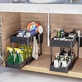 Puricon Unter Waschbecken Regal Spülschrank Organizer, 2 Etagen Standregal Küche Arbeitsplatte Regal Organizer, Mehrfunktional Küchenregal Gewürzregal Unterschrankregal Spülschrankregal -Schwarz