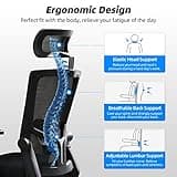 Daccormax Bürostuhl Ergonomisch, Schreibtischstuhl mit Verstellbarer Kopfstütze, Armlehnen, Lendenwirbelstütze, Drehstuhl Wippfunktion, Chefsessel aus Mesh,Rückenschonend, Bürostuhl 150kg