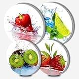 Walarky Colorful Fruits Round Metal Hob Covers 4 Pieces White Hob Covers Electric Stove Top Burner Gas Series Oven Protector Kitchen Utensils Accessories Dining Room Hob Decorative