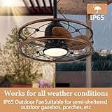 Deckenventilator mit Beleuchtung und Fernbedienung IP65 Wasserdicht Aussen Ventilator Deckenleuchte Leise Dimmbar Ventilator Deckenlampe Retro Käfig Fan mit Licht für Wohnzimmer Schlafzimmer Esszimmer