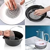 Ringreiniger Dutch Oven, Gusseisen Reiniger, Grill Bürste Reinigungsset, 316 Edelstahl Kettenschrubber, Topfreiniger mit Schaber, BBQ Dutch Oven Zubehör für Gusseisen Pfannen, Töpfe, Grillpfannen,Woks