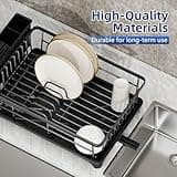 PurKeep Abtropfgestell Geschirr - platzsparender Abtropfgestell,Geschirrabtropfgestell für die Küchentheke mit Besteckhalter,Küchen-Geschirrständer mit Drehbarem Auslauf, Schwarz