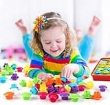 AMOSTING Steckspiel ab 2, Kinderspiele zum Lernen von Farben, Spielzeug ab 2 und 3 Jahre, 20 Bildvorlagen