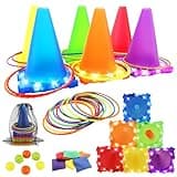 VATOS Light Up Wurfspiele Outdoor Spiele Gartenspiele für Kinder 3 4 5 6 Jahre, Ball & Ring & Bean Bag Toss Spiel Set, Wurfspiel Gartenspielzeug Spiele für Draussen Outdoor Spiele Spielzeug für Kinder