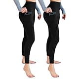 Leafigure 2er Pack Sport Leggings Damen High Waist Sporthose Damen Mit Taschen Gym Leggings Blickdicht für Sport Yoga Schwarze XXL