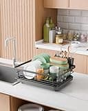 Kitsure Abtropfgestell Geschirr, platzsparender Abtropfgestell, Geschirrständer für die Küchentheke, langlebiger Küchen-Trockenständer aus Edelstahl mit Besteckhalter, Trockenständer für Geschirr
