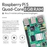 Raspberry Pi 5 8GB Starter-Kit | 128GB Edition | Offizielles 27W Netzteil | Offizielles Gehäuse mit Lüfter | 4K Micro HDMI Kabel 1m | Alu-Kühlkörper