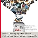 SanDisk Ultra SDXC UHS-I Speicherkarte 256 GB (Für Kompaktkameras der Einstiegs- und Mittelklasse, Full HD-Videos, U1, C10,V10, bis 150 MB/s Lesegeschwindigkeit, 10 Jahre Garantie)