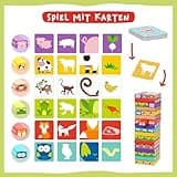 Nene Toys Pädagogisches Kinderspiel ab 3 Jahre - Wackelturm 4 in 1 aus Holz mit Farben und Tieren - Spielzeug für Mädchen und Jungs von 3 bis 9 Jahren - Stapelturm Holz Brettspiel