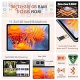 MAXLEGEN Tablet 11 Zoll, 2K FHD, 36GB RAM+512GB ROM/1TB TF, 4G LTE Dual SIM+5G WLAN, 2GHz Octa-Core Android 15 Tablet mit 9580mAh Akku, 13MP, GPS, GMS, Tablets mit Tastatur/Stift/Maus/Hülle