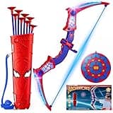 Spielzeug ab 3-12 Jahre Junge, Spider Spielzeug mit Rot & Blau LED Lichtern, Spider Köcher & Netz-Zielscheibe, Geschenk Junge 3-12 Jahre Geschenkideen Kinderspielzeug Garten Outdoor Spiele für Kinder